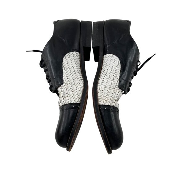 Stacy Adams Two Tone Woven Leather Dress Shoes Black White Lace Up 10 D - Picture 5 of 7